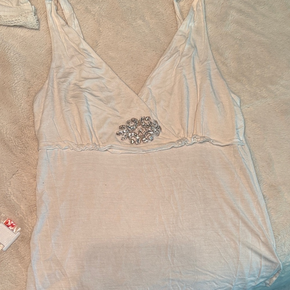 Metro 7 Cream Sleeveless Top with Silver Embellishment